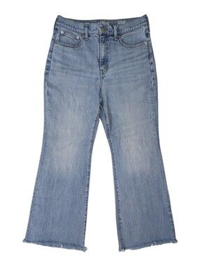 J.Crew 96 Flare Denim Jeans High Waist Medium Wash Blue Raw Hem Size 29